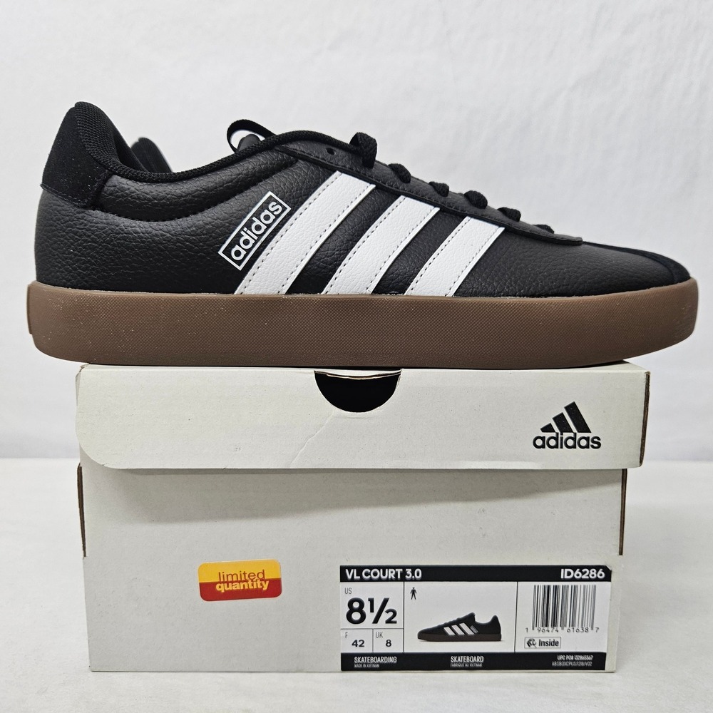 Adidas VL Court 3.0 Skateboarding Shoes ID6286 Black White Gum Men's Size 8.5 - Picture 3 of 11